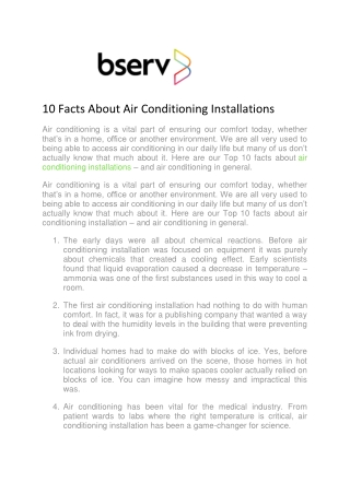 10 Facts About Air Conditioning Installations - Bserv