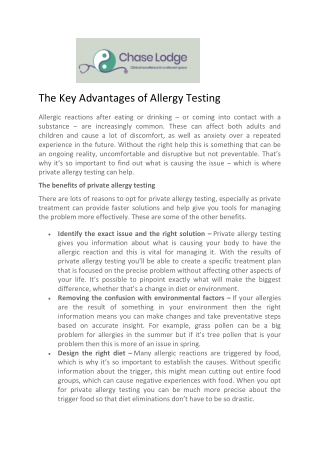 The Key Advantages of Allergy Testing - Chase Lodge Hospital