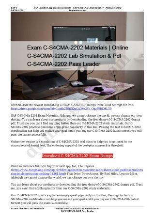 Exam C-S4CMA-2202 Materials | Online C-S4CMA-2202 Lab Simulation & Pdf C-S4CMA-2202 Pass Leader