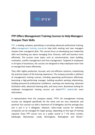 Management Training Courses - PTP