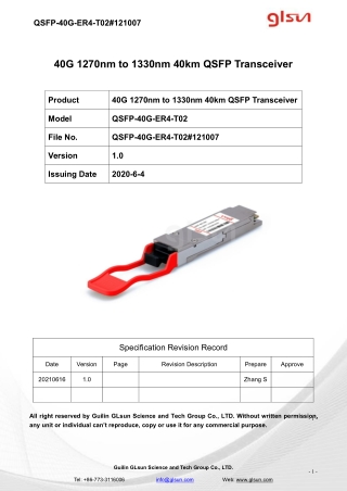 40G 1270nm to 1330nm 40km QSFP Transceiver