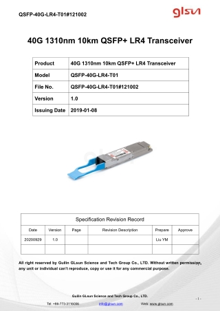 40G 1310nm 10km QSFP  LR4 Transceiver