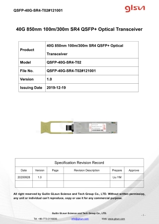 40G 850nm 100m/300m SR4 QSFP  Optical Transceiver