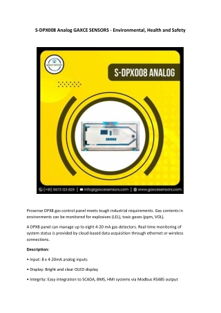 S-DPX008 Analog GAXCE SENSORS - Environmental, Health and Safety