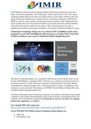 Demand of Sports Technology Market is Growing and Expected to reach By $36.20 Bn