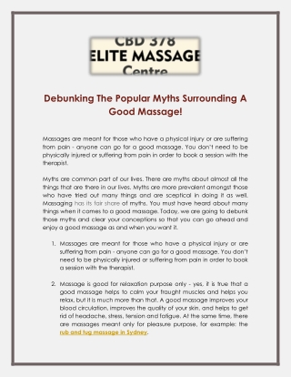Debunking The Popular Myths Surrounding A Good Massage