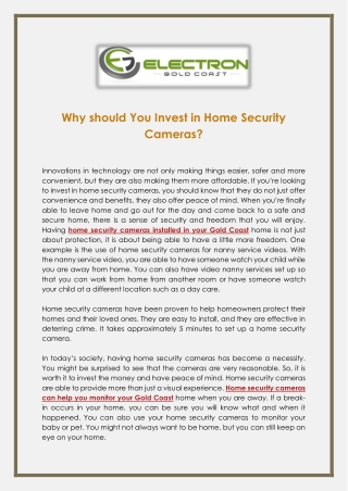 Why should You Invest in Home Security Cameras