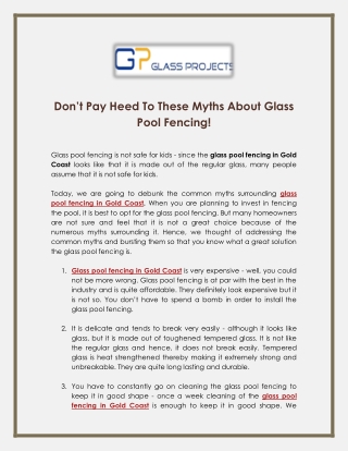 Don’t Pay Heed To These Myths About Glass Pool Fencing