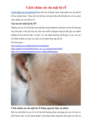Cách chăm sóc da mặt bị rỗ