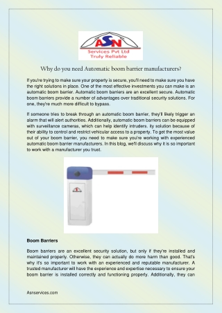 Why do you need Automatic boom barrier manufacturers ?