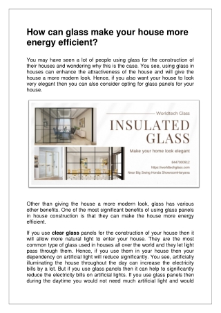 How can glass make your house more energy efficient