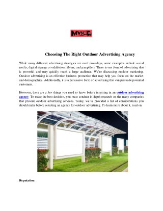 Choosing The Right Outdoor Advertising Agency