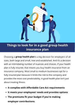 Things to look for in a good group health insurance plan