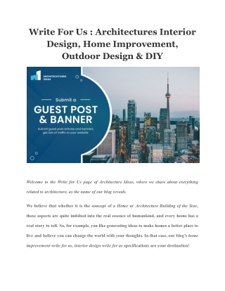 Write For Us : Architectures Interior Design, Home Improvement, Outdoor Design &