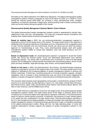 Pharmaceutical Quality Management Systems Market to be Worth