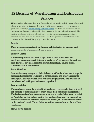 12 Benefits of Warehousing and Distribution Services