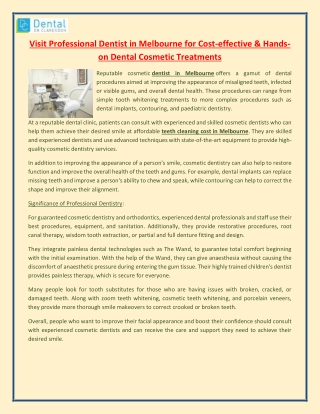 Visit Professional Dentist in Melbourne for Cost-effective & Hands-on Dental Cosmetic Treatments