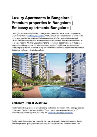 Luxury Apartments in Bangalore | Premium properties in Bangalore |