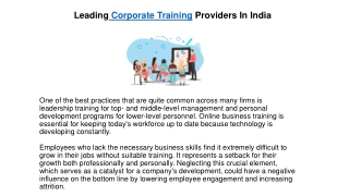 Leading Corporate Training Providers In India