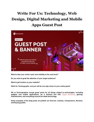 Write For Us_ Technology, Web Design, Digital Marketing and Mobile Apps Guest Post