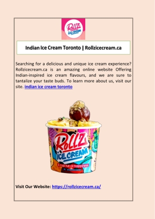 Indian Ice Cream Toronto | Rollzicecream.ca