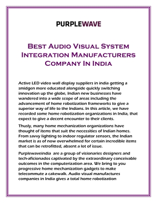 Best Audio Visual System Integration Manufacturers Company In India-PurplewaveIndia