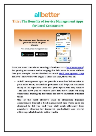 The Benefits of Service Management Apps for Local Contractors