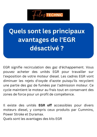 Quels sont les principaux avantages de l'EGR désactivé