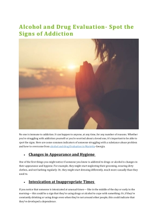 Alcohol and Drug Evaluation- Spot the Signs of Addiction