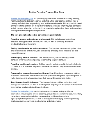 Positive Parenting Program- Shiv Khera