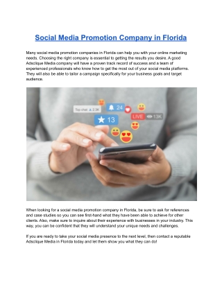 Social Media Promotion Company in Florida