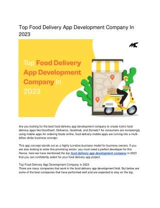 Top Food Delivery App Development Company In 2023