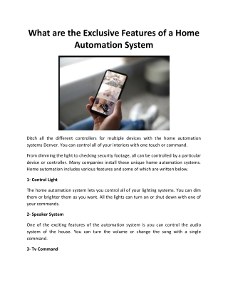 What are the Exclusive Features of a Home Automation System