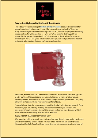 Easy to Buy High-quality Hookah Online Canada