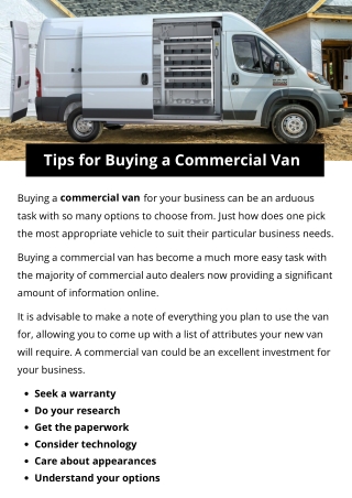 Tips for Buying a Commercial Van