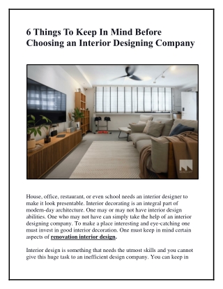 6 Things To Keep In Mind Before Choosing an Interior Designing Company