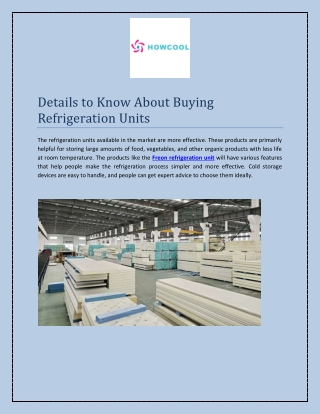 Details to Know About Buying Refrigeration Units