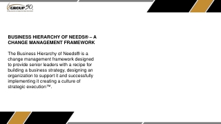 BUSINESS HIERARCHY OF NEEDS® – A CHANGE MANAGEMENT FRAMEWORK