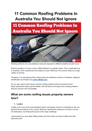 11 Common Roofing Problems In Australia You Should Not Ignore