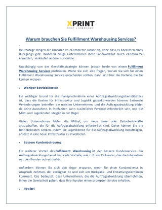 Warum brauchen Sie Fulfillment Warehousing Services?