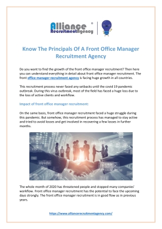 Know The Principals Of A Front Office Manager Recruitment Agency