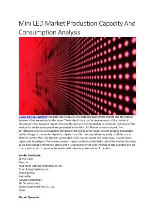 Mini LED Market Production Capacity And Consumption Analysis