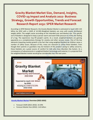 Gravity Blanket Market Size, Demand, Insights, COVID-19 Impact and Analysis 2022