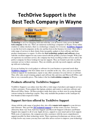 TechDrive Support is the Best Tech Company in Wayne