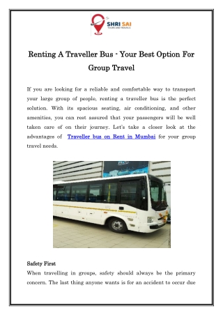 Renting A Traveller Bus - Your Best Option For Group Travel