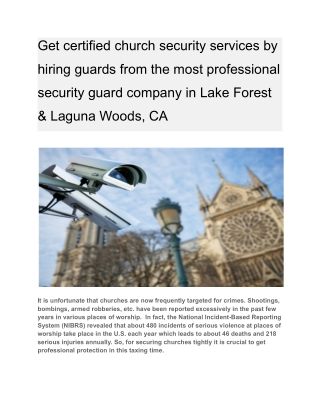 Get certified church security services by hiring guards from the most professional security guard company in Lake Forest