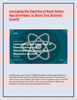 Leveraging the Expertise of React Native App Developers to Boost Your Business