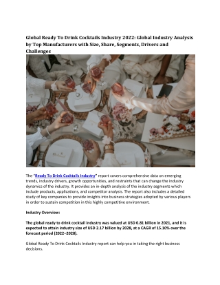 Global Ready To Drink Cocktails Industry 2022: Global Industry Analysis by Top.