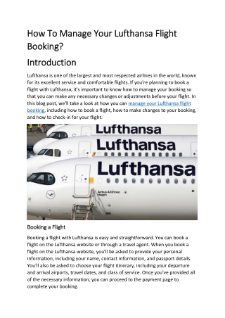 How To Manage Your Lufthansa Flight Booking