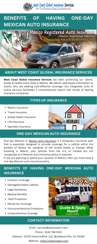 Benefits of Having One-Day Mexican Auto Insurance